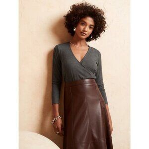 NWT BANANA REPUBLIC Long Sleeve Rib Wrap Tee Sz XXS Petite Gray